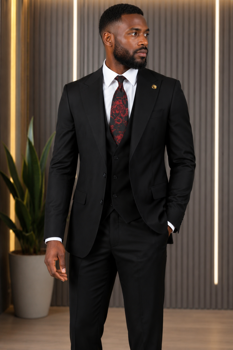 Three-Piece Black Complete Gentleman Suit
