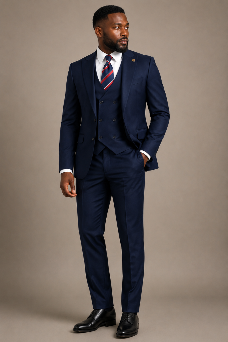 Blue Three-Piece Gentleman Suit
