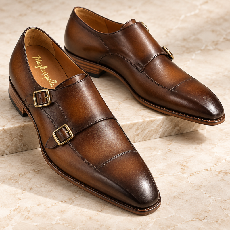 Maglieriapelle Brown Double Monk Strap Dress Shoes