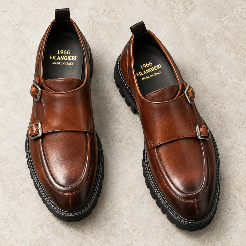 Filangieri 1966 Brown Leather Double Monk Strap Shoes