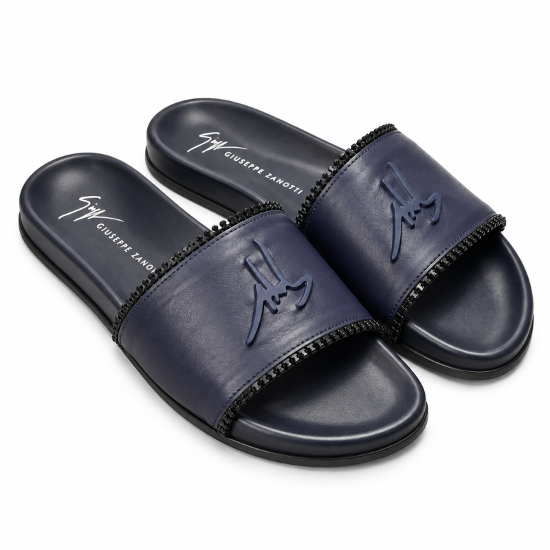 Giuseppe Zanotti Navy Blue Leather Slides