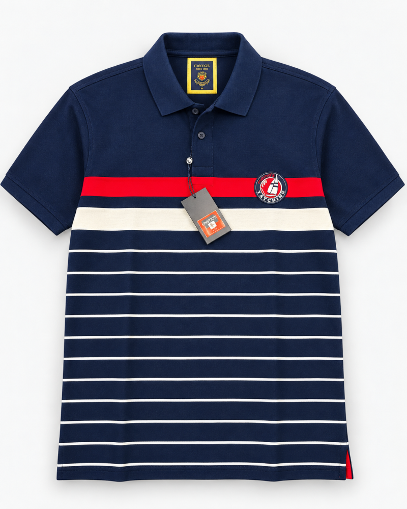 Memo’s Men's Navy Yachting Striped Polo Shirt