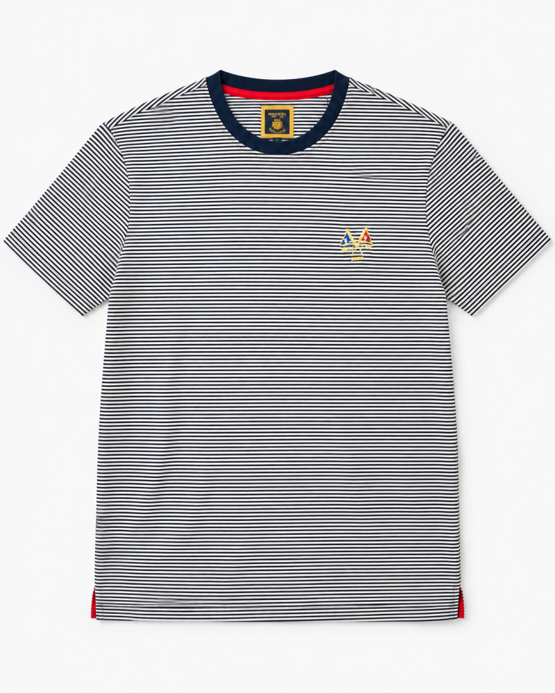 Memo’s Men’s Navy & White Micro-Stripe Crewneck T-Shirt